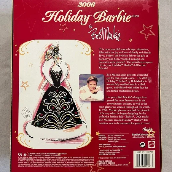 2006 Vintage Mattel Holiday Barbie Doll by Bob Mackie - Black and Gold - Picture 5 of 6